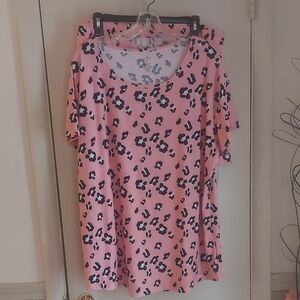 Just Be Pink Cheetah Print Pajama Set Top And Shorts Sz 2X